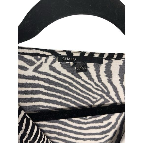 Chaus Women's Large Empire Gathered Waist Black White Animal Print 3/4 Sleeve - Picture 7 of 7